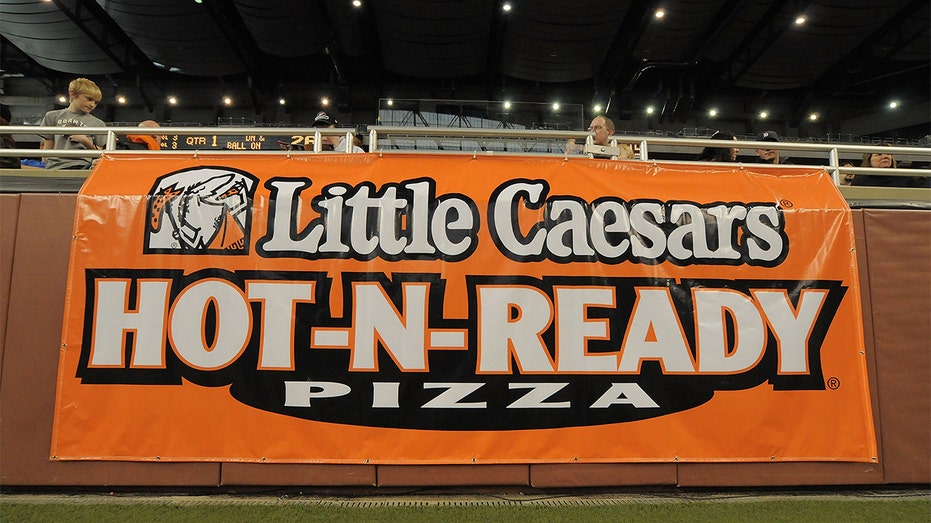 Sponsor signs are displayed during the 2009 Little Caesars Pizza Bowl between the Marshall University Thundering Herd and the Ohio Bobcats at Ford Field on Dec. 26, 2009, in Detroit, Michigan.