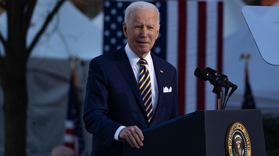 President Biden speaks to a crowd at the Atlanta University Center Consortium, part of both Morehouse College and Clark Atlanta University on Jan. 11, 2022, in Atlanta, Georgia. 