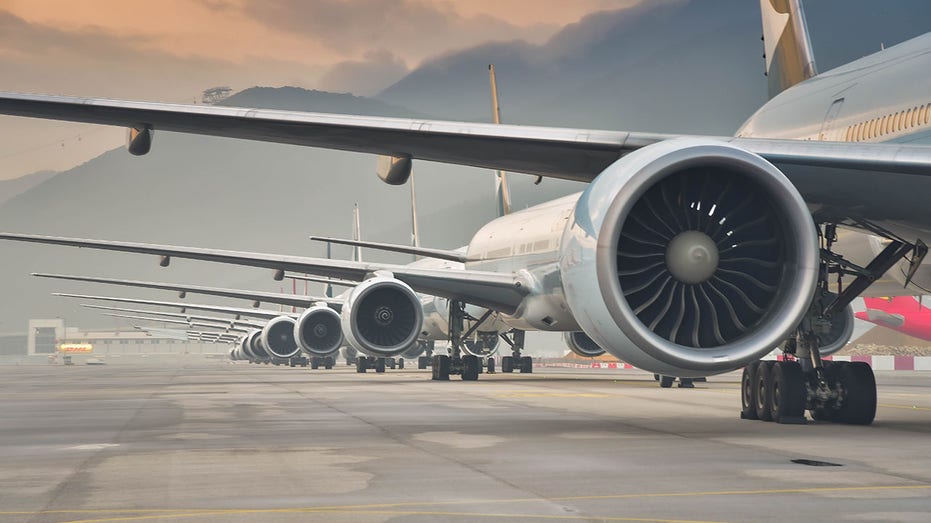 Aircrafts grounded at the Airport, sunrise