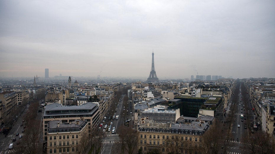 The Eiffel Tower on the skyline from the Arc de Triomphe in Paris, France, on Wednesday, Jan. 12, 2022. 
