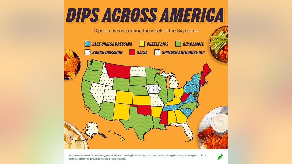 Dip preferences by state, according to Instacart