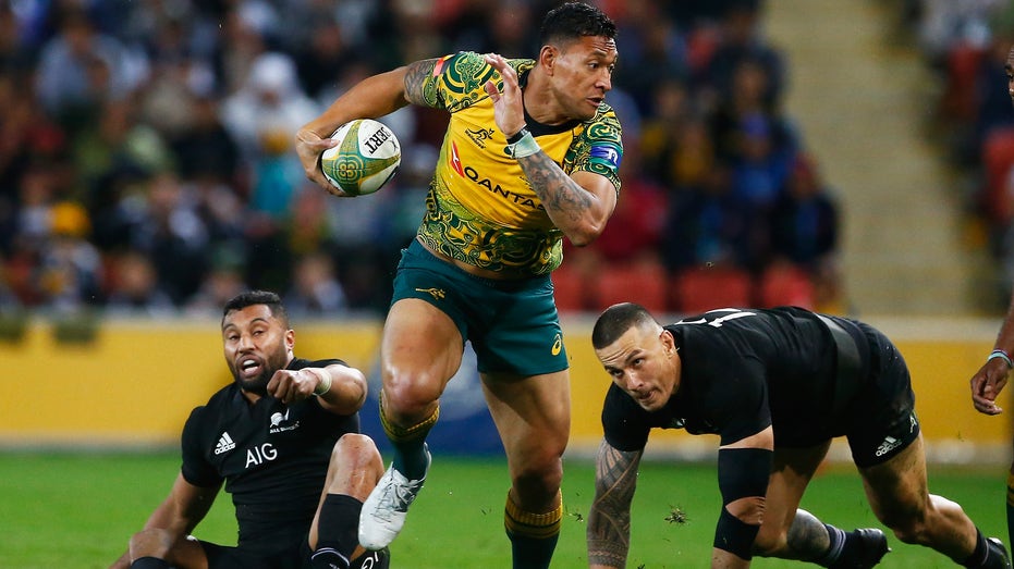 BRISBANE, AUSTRALIA - OCTOBER 21: Australia's Israel Falou in action during the Bledisloe Cup match between the Australian Wallabies and the New Zealand All Blacks at Suncorp Stadium on October 21, 2017 in Brisbane, Australia. (Photo by Jason O'Brien/Getty Images)