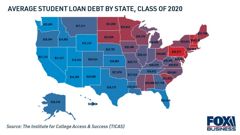 Average student loan debt by state map