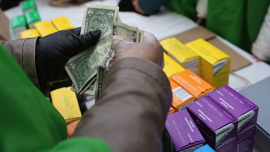 Girl Scout counts money