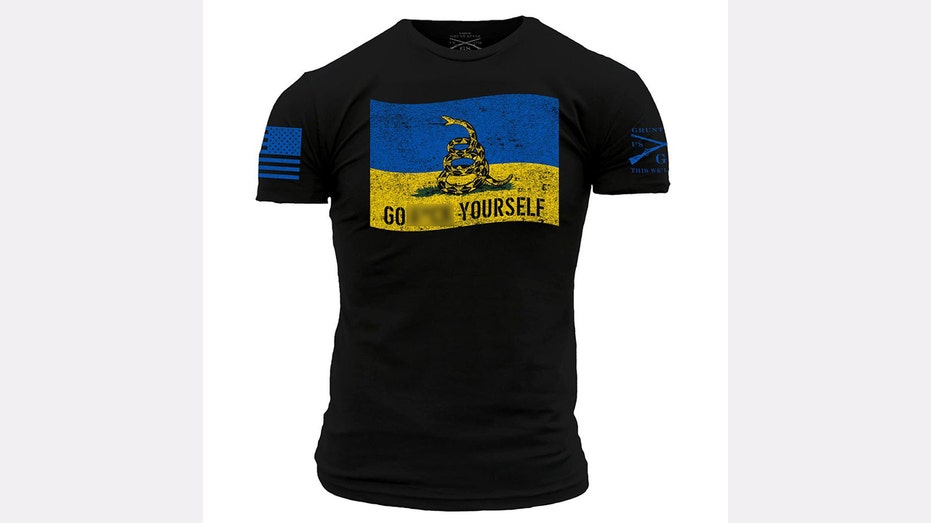 The new shirt shows the iconic coiled rattlesnake over a yellow and blue Ukrainian flag, along with the caption, 