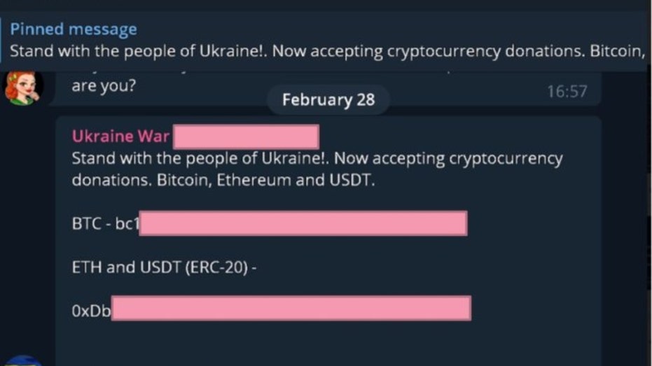 Telegram users asking for cryptocurrency donations for Ukraine (Check Point Research)