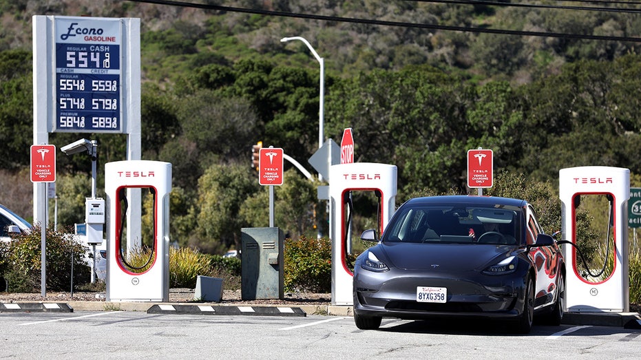 Tesla car charging at a California station