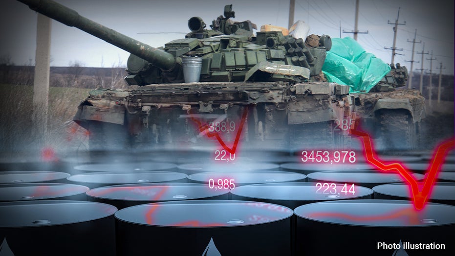 Russian tank and oil barrels