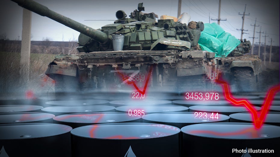 Russian tank and oil barrels