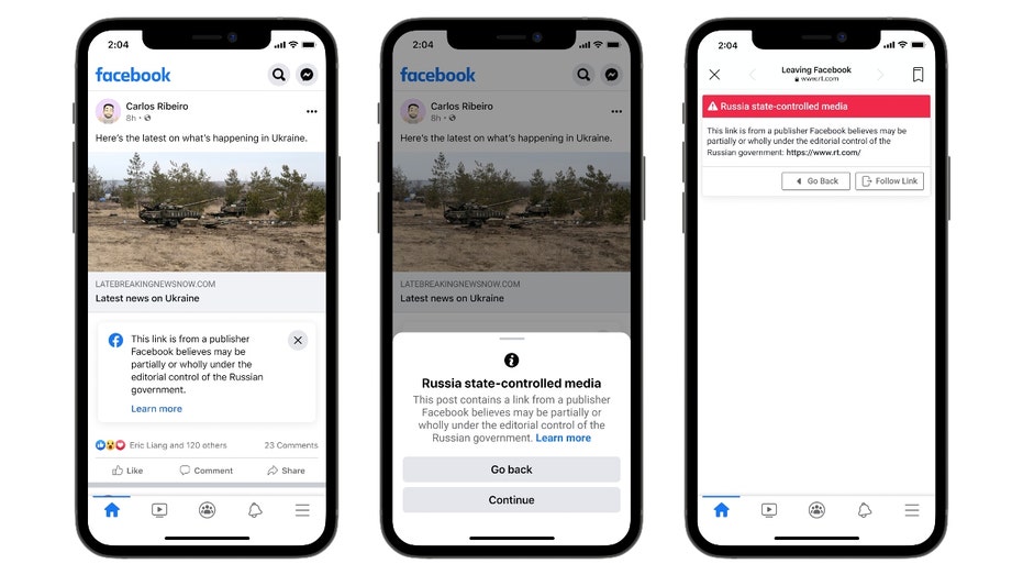 Meta, formerly Facebook, on Tuesday announced that it is taking additional steps to prevent the spread of potential misinformation from state-controlled media outlets amid Russia's invasion of Ukraine. (Facebook)