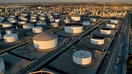 FILE PHOTO: Storage tanks are seen at Marathon Petroleum's Los Angeles Refinery, which processes domestic &amp;amp; imported crude oil into California Air Resources Board (CARB), gasoline, diesel fuel, and other petroleum products, in Carson, California, U.S., March 11, 2022. Picture taken with a drone. REUTERS/Bing Guan