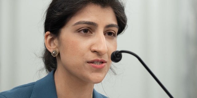 Lina Khan, Commissioner of the Federal Trade Commission, speaks at a Senate Committee on Commerce, Science, and Transportation confirmation hearing on Capitol Hill on April 21, 2021 in Washington, D.C. Khan is an associate professor at Columbia Law School.