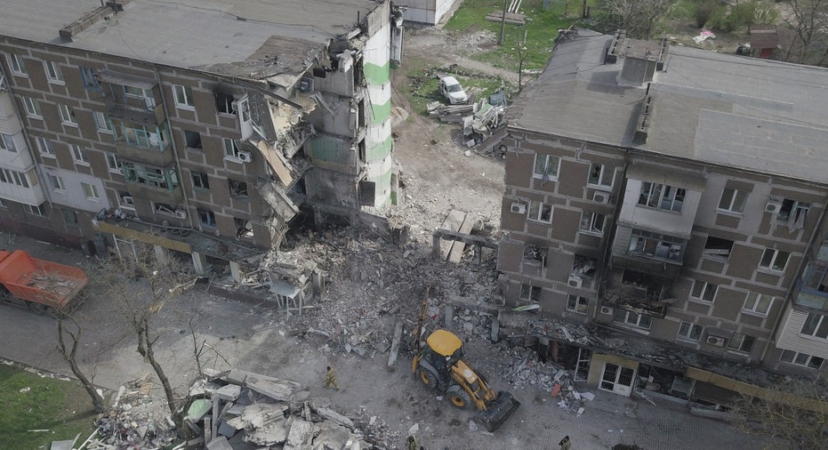A damaged building in Mariupol