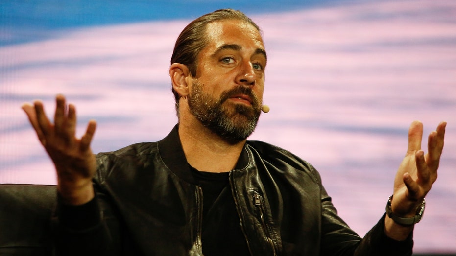 Aaron Rodgers, professional football player, and investor, speaks during the Bitcoin 2022 Conference at the Miami Beach Convention Center on April 7, 2022 in Miami, Florida. The worlds largest bitcoin conference runs from April 6-9, expecting over 30,000 people in attendance and over 7 million live stream viewers worldwide.