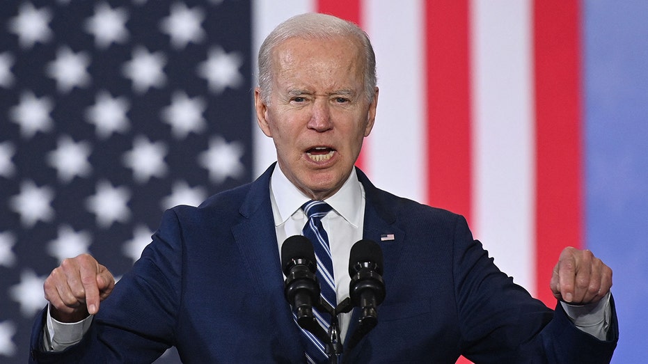 US President Joe Biden speaks at the Alumni-Foundation Event Center of North Carolina Agricultural and Technical State University in Greensboro, North Carolina on April 14, 2022. - US President Joe Biden traveled to North Carolina on Thursday to tout his efforts on combating inflation and jumpstarting high-tech research and manufacturing to make the United States more competitive in the global economy.