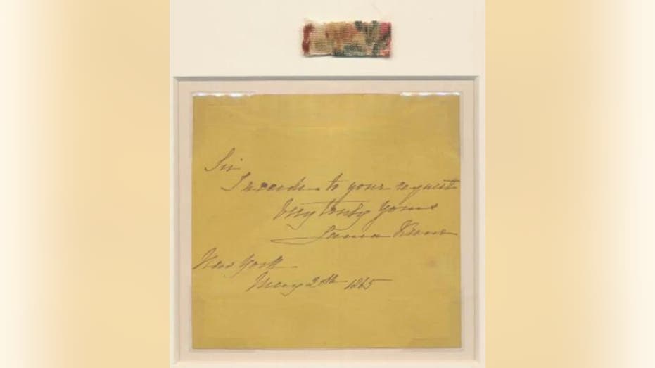 Laura Keene Dress Fabric Swatch with Note from Abraham Lincoln Book Shop, Inc.