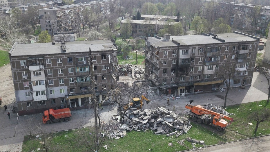 A damaged building in Mariupol