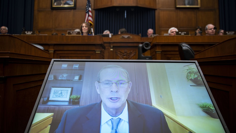 Mike Wirth speaks virtually at a congressional hearing.