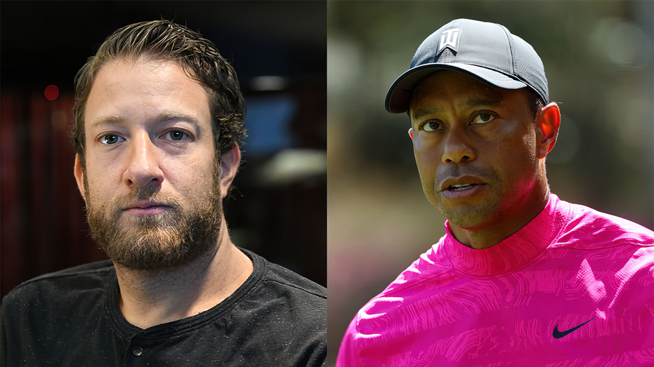 A side by side photo of Dave Portnoy and Tiger Woods