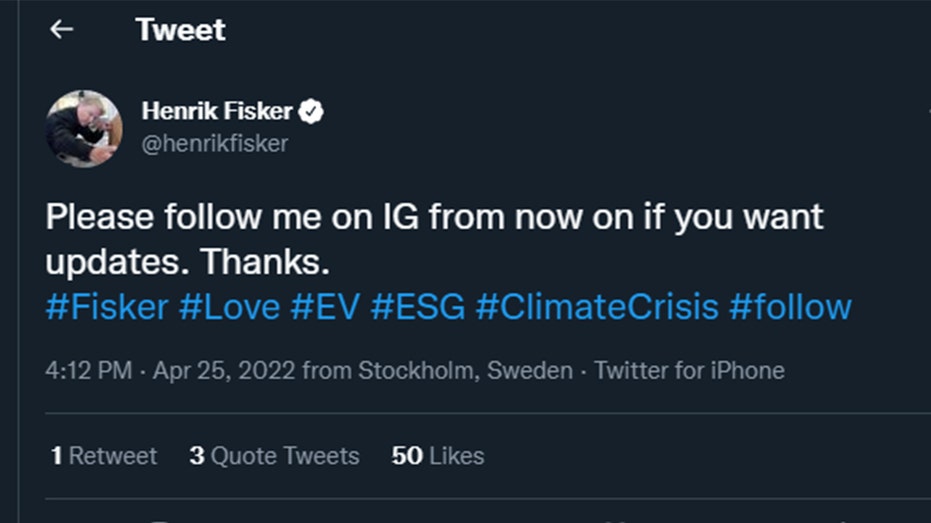 Henrik Fisker Twitter account