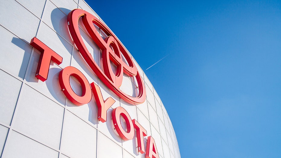 The Toyota logo on a Texas dealership