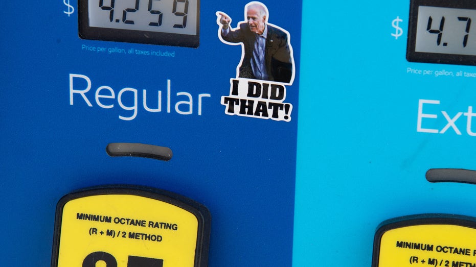 Biden 'I did that' sticker at gas pump