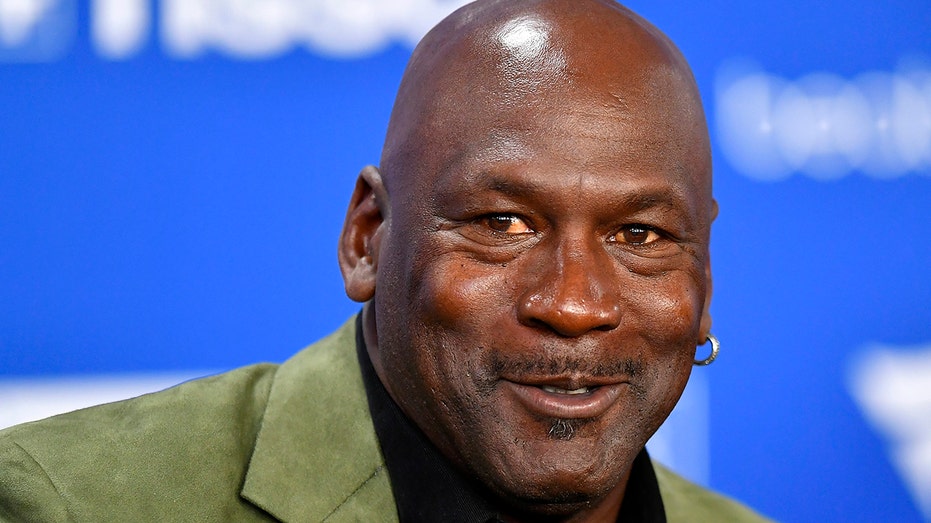 Michael Jordan at a press conference in 2020