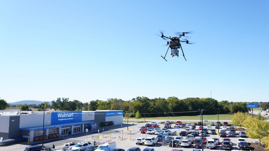 A Drone Walmart's Farmdale leaves from the Arkansas store