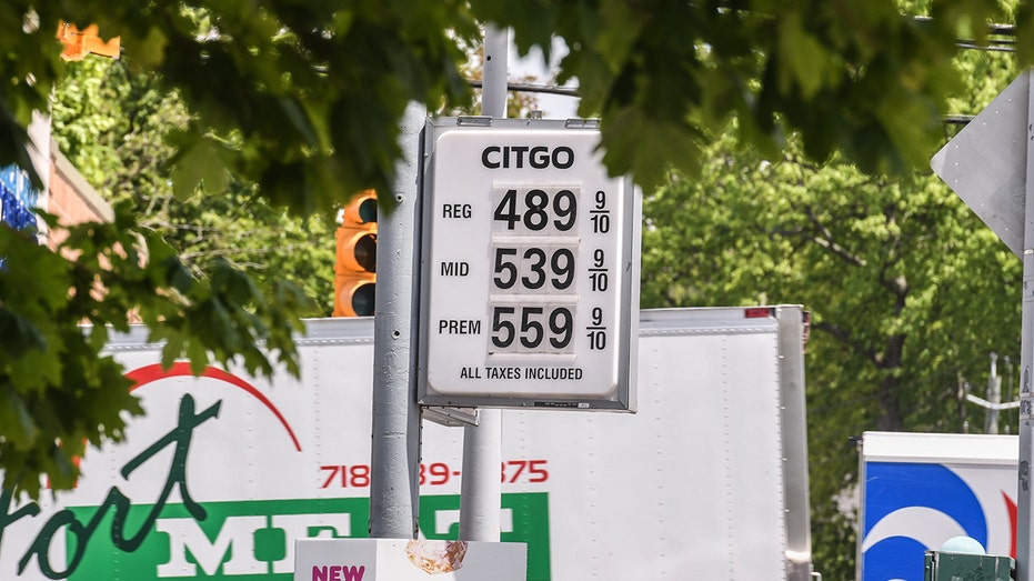 Fuel prices at a gas station