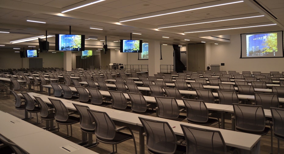 A classroom at United's Flight Training Center in Denver