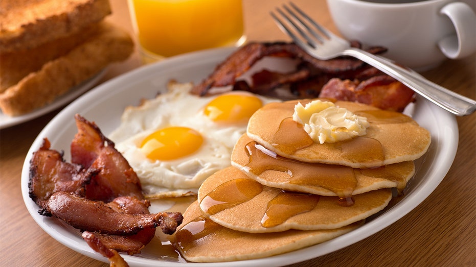 Bacon-eggs-pancakes-coffee-orange-juice