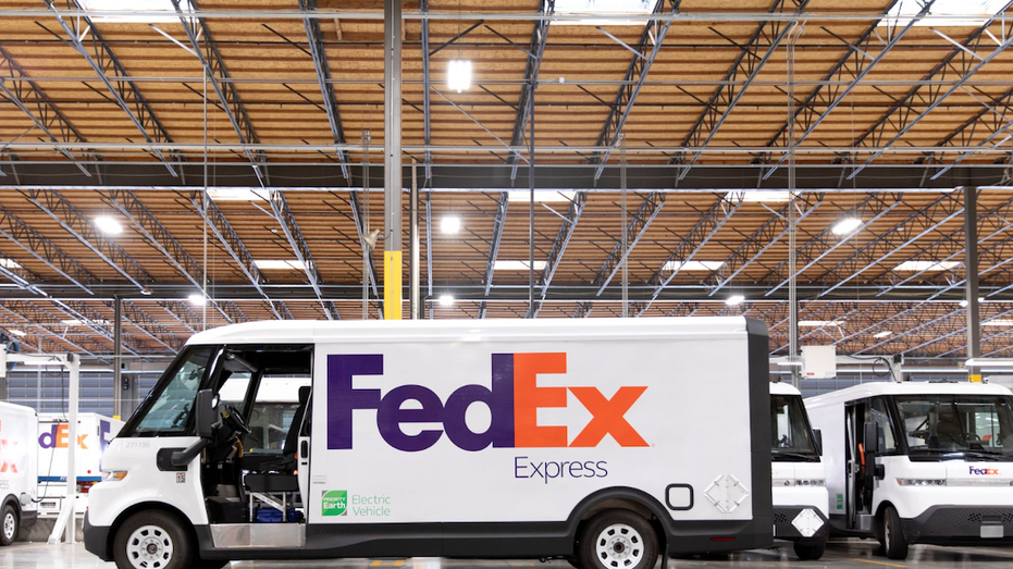 FedEx electric delivery van in a warehouse