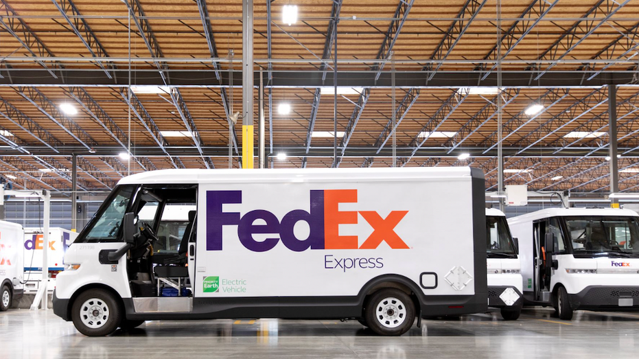 FedEx electric delivery van in a warehouse