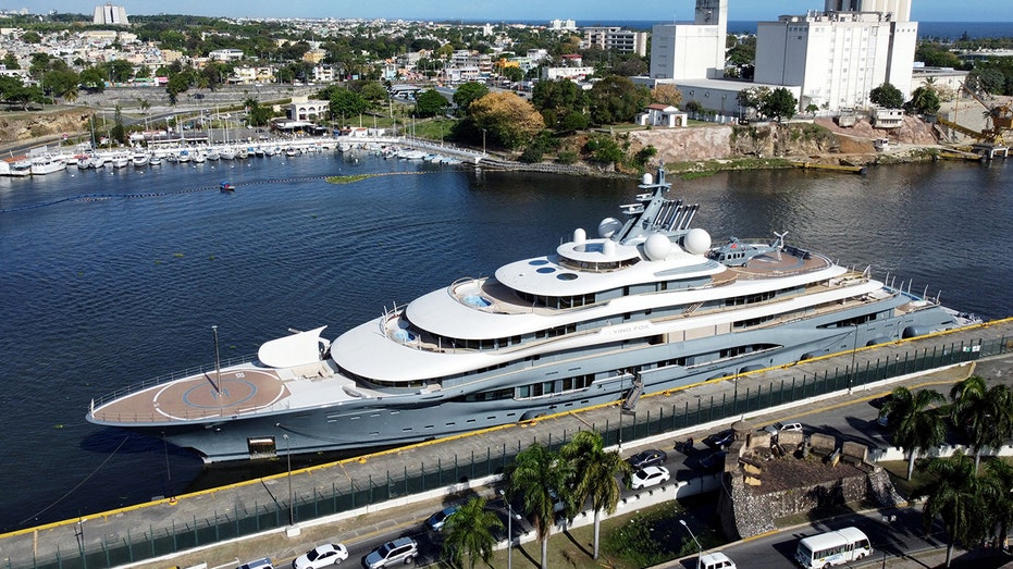 Russian yacht Flying Fox is seen from the air