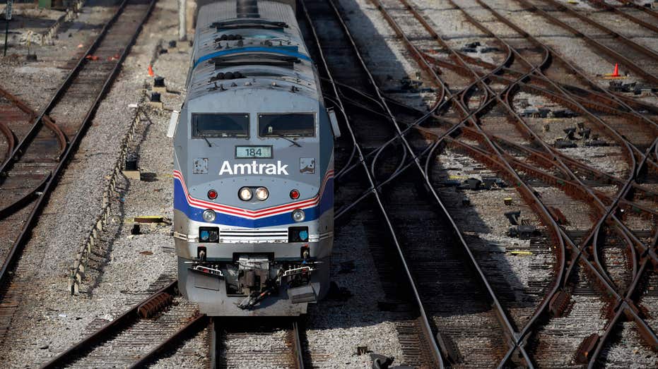 Amtrak passenger train departs in Chicago