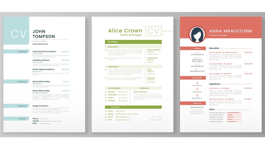 Modern color resume templates in blue, green and red