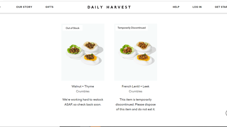 Daily Harvest website lists the French Lentil + Leek Crumbles as "Temporarily Discontinued"