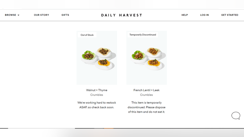 Daily Harvest website lists the French Lentil + Leek Crumbles as "Temporarily Discontinued"