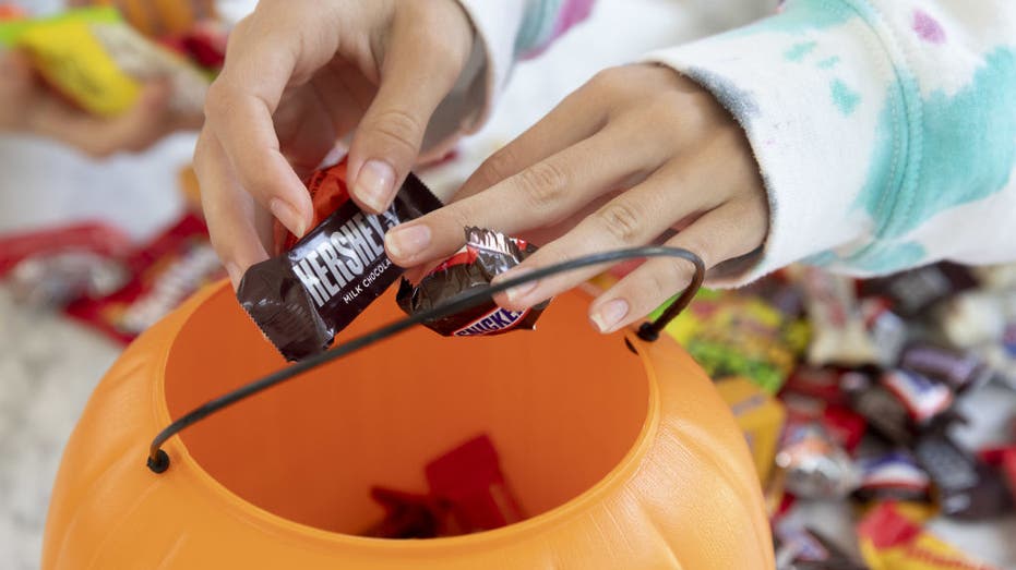 Kid holding Hershey chocolate bar