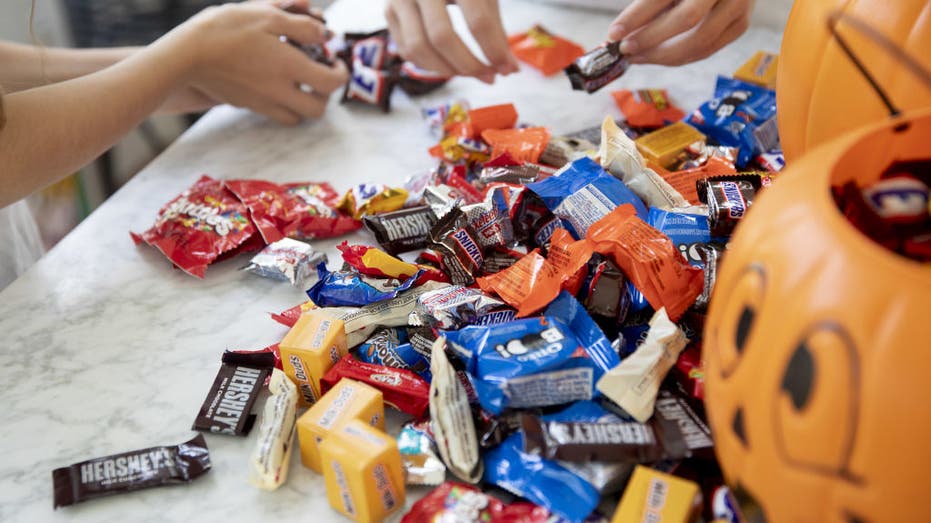 Kids sort through candy