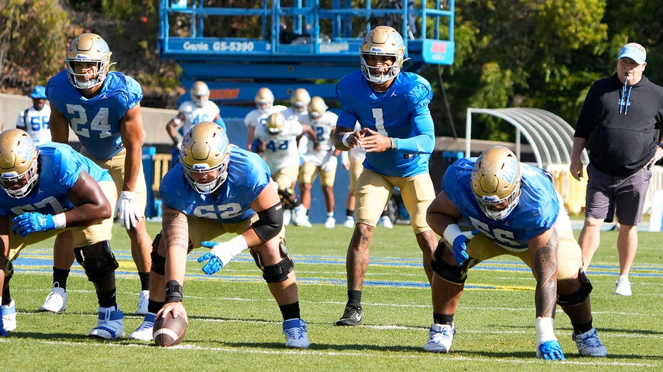 The UCLA Bruins during spring practice