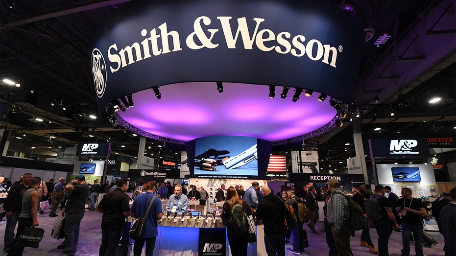 Smith & Wesson booth is seen at a trade show in Las Vegas in 2018