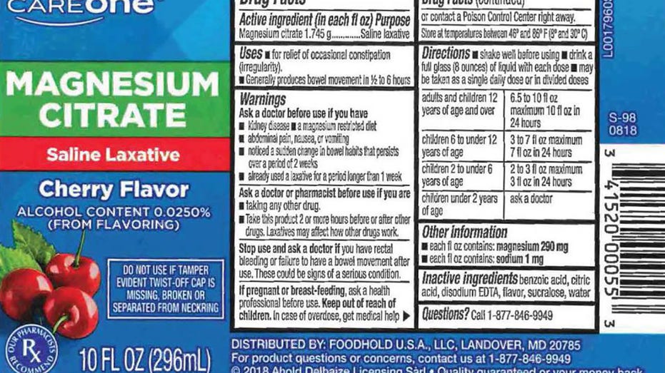 Label of a recalled laxative product
