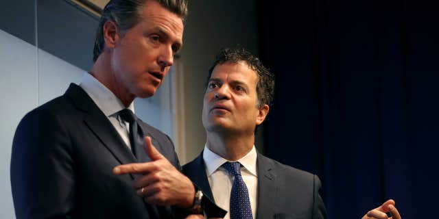 Gov. Gavin Newsom (left) announces that Jared Blumenfeld will no longer be serving as secretary of the California EPA or advisor to the governor on Friday. Photo taken on Sept. 18, 2019 in Sacramento, California.