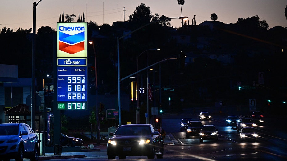 A gas station off in the distance