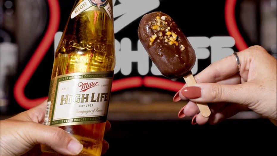 Dive bar flavored ice cream next to a Miller High Life beer