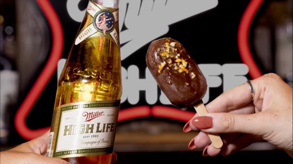 Dive bar flavored ice cream next to a Miller High Life beer