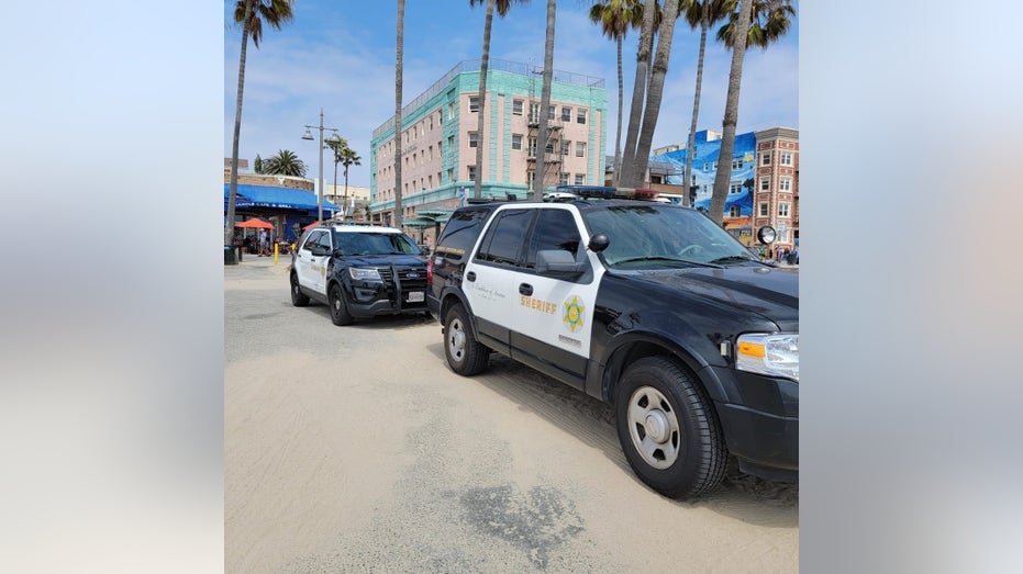 Los Angeles County Sheriff's Department cars parked along a street