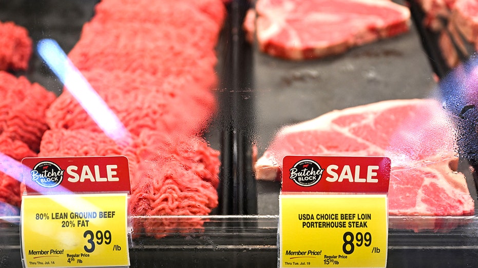 Ground beef and beef loin for sale in a grocery store