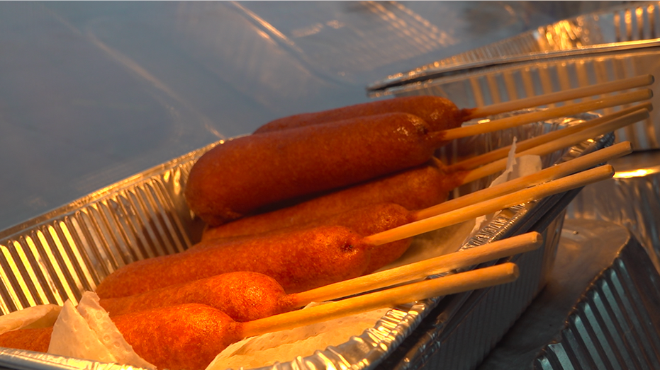 Freshly fried corn dogs